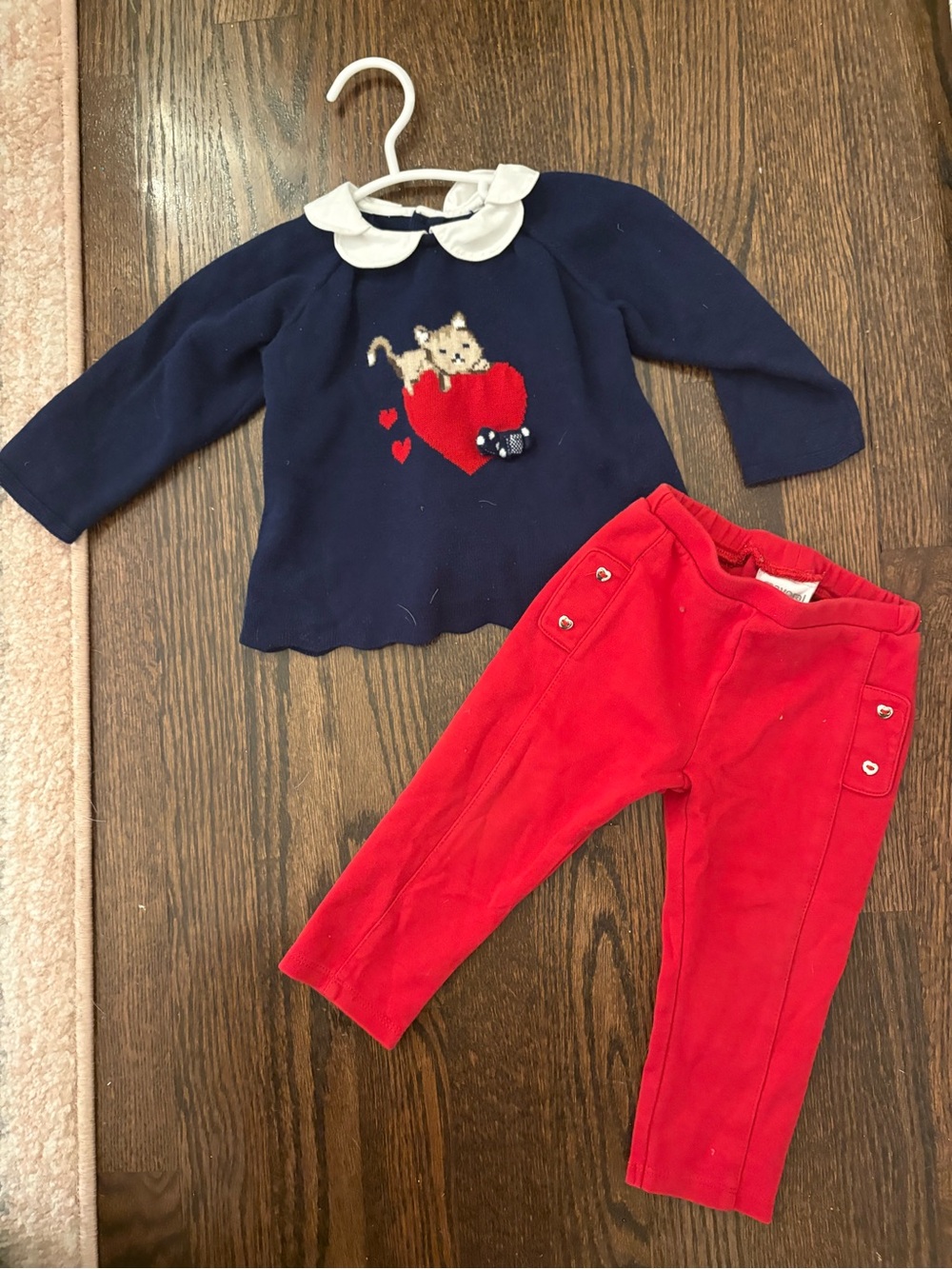 Mayoral Navy Top with Red Heart & Red Pants Kids Matching Set